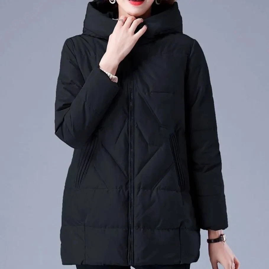 Mid-Length Korean Loose Cotton Coats Women 2022 Autumn Winter Casual Hooded Cotton-Padded Parkas Women Zipper Padded Jacket Coat