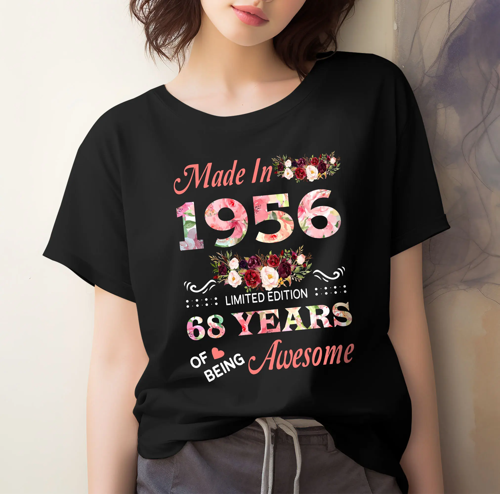 Vintage Made In 1956 Limited Edition 68 Years Of Being Awesome Floral Birthday Women T Shirt 68th For Mom Grandma