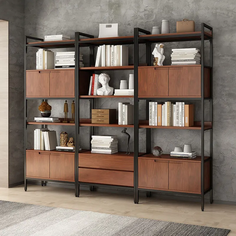

Nordic minimalist bookshelf floor-to-ceiling wrought iron shelf living room steel structure bookcase retro storage rack solid