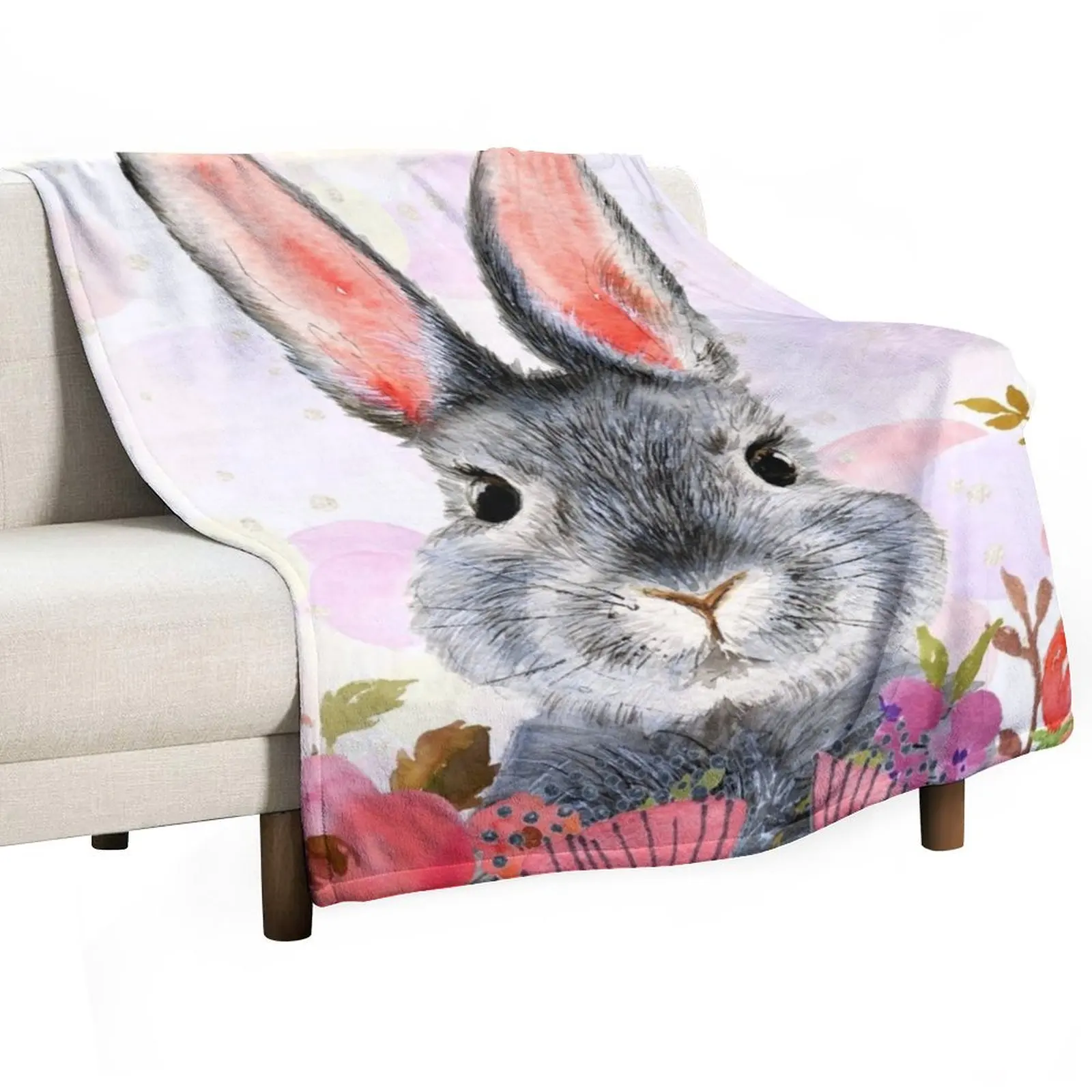 

Cute and funny rabbit in flowers Throw Blanket Winter beds Travel Bed Fashionable Retros Blankets