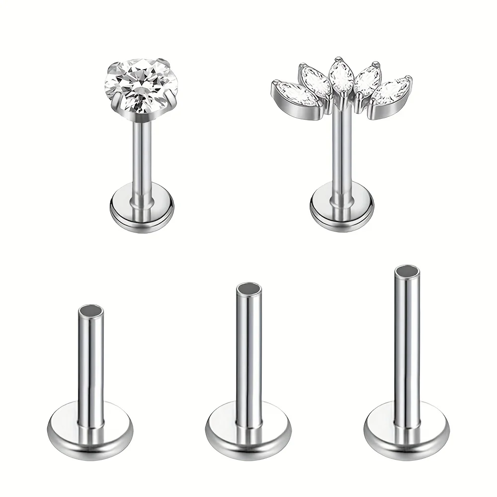 EVISPOL 5 Stück 18K vergoldete 316L Edelstahl-Nasenstecker für Frauen, hypoallergene flache Labret-Lippenringe – Detail 4