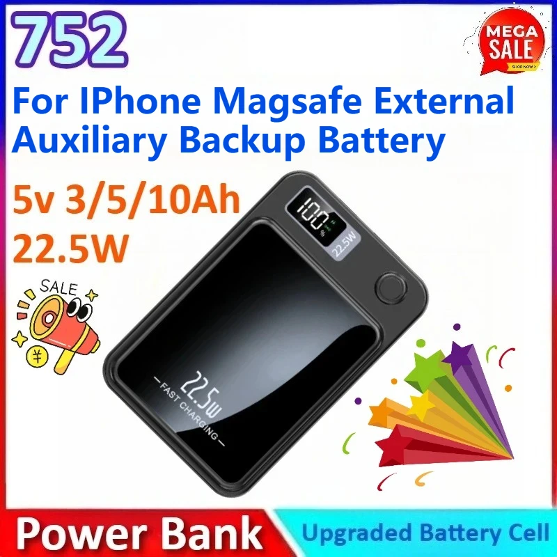 

New 5V 10Ah 22.5W 752 Magnetic Wireless Power Bank Phone Fast Charger for IPhone Magsafe External Auxiliary Backup Battery