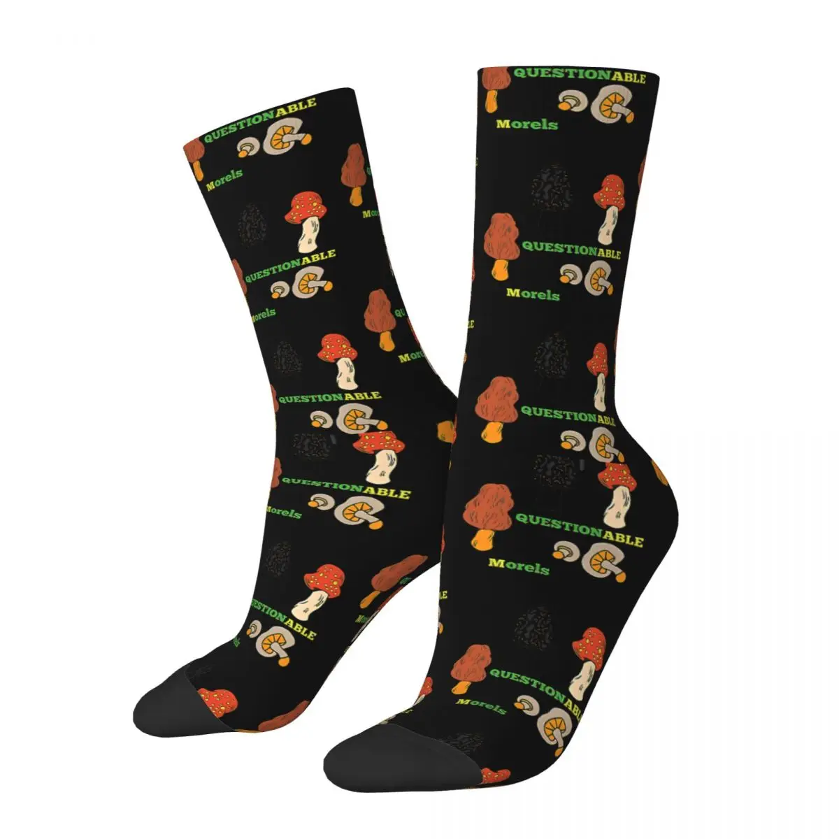 Crazy Sock for Men Questionable Morels Mushroom Porcini Puns Food Lovers Magic Mushroom Pattern Printed Crew Sock Seamless Gift