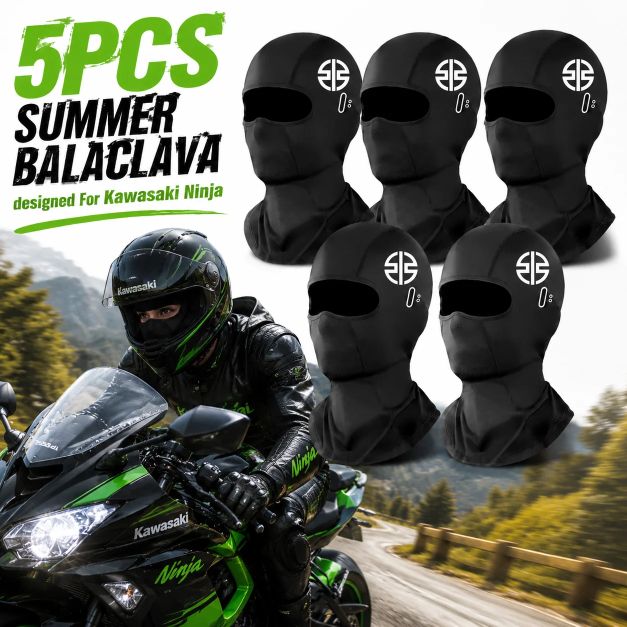 For Kawasaki Ninja H1 H1R H10R H2 H2R H125R Motorcycle Balaclava Summer UV Protection Glasses Face Breathable Hole Winter Warm
