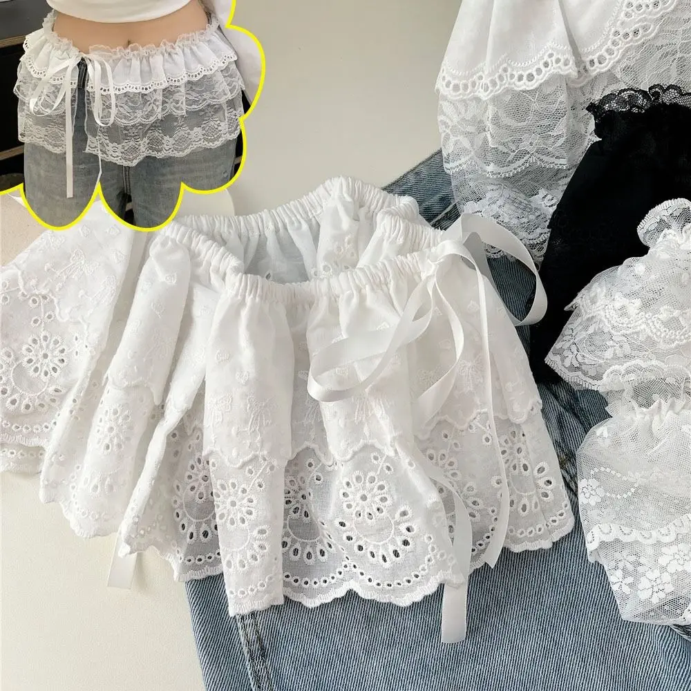 

Корейский стиль, кружевная многослойная газовая юбка с цветочным принтом Y2k, уличная одежда, плиссированное кружево, занавеска с грибком, кружевной ремешок, цельный