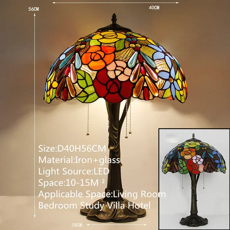 KERWIN Tiffany Table Lamp LED Luxury Creativity Living Room Study Bedroom Bedside Lamp Villa Hotel Color Glass Desk Light