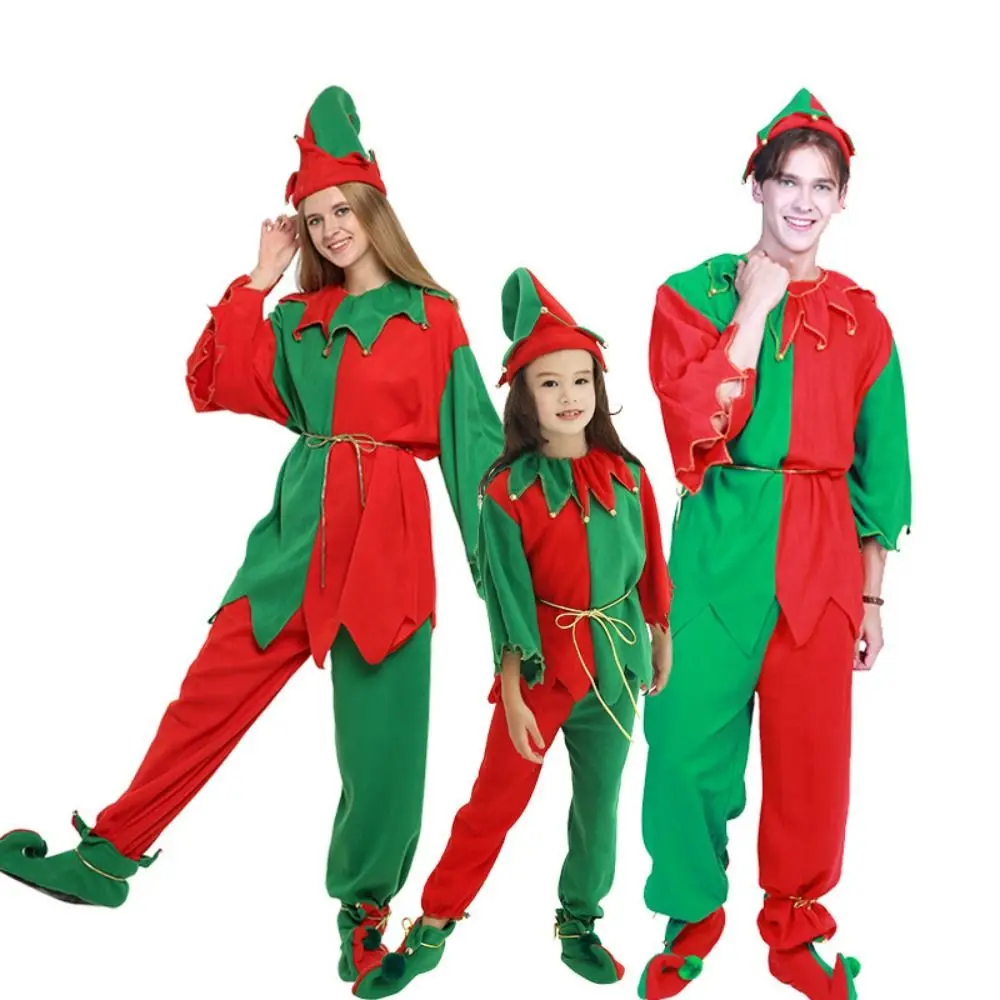 

Hat Christmas Cosplay Costume Top Shoes Green Elf Costume Color Blocking Pants Christmas Party Accessories Photo Props