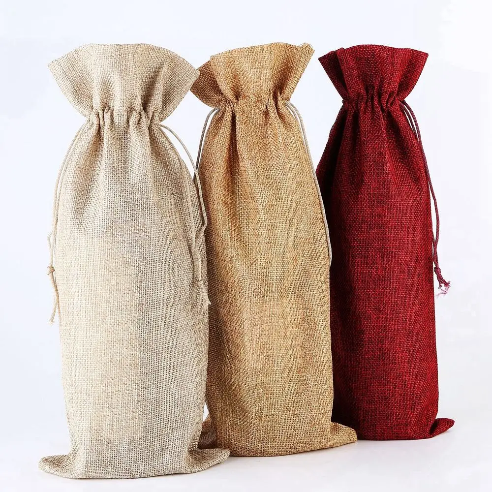 

Red Wine Multicolor Linen Gift Wedding Burlap Wine Bags Champagne Pouch Wine Bottle Covers Packaging Bag