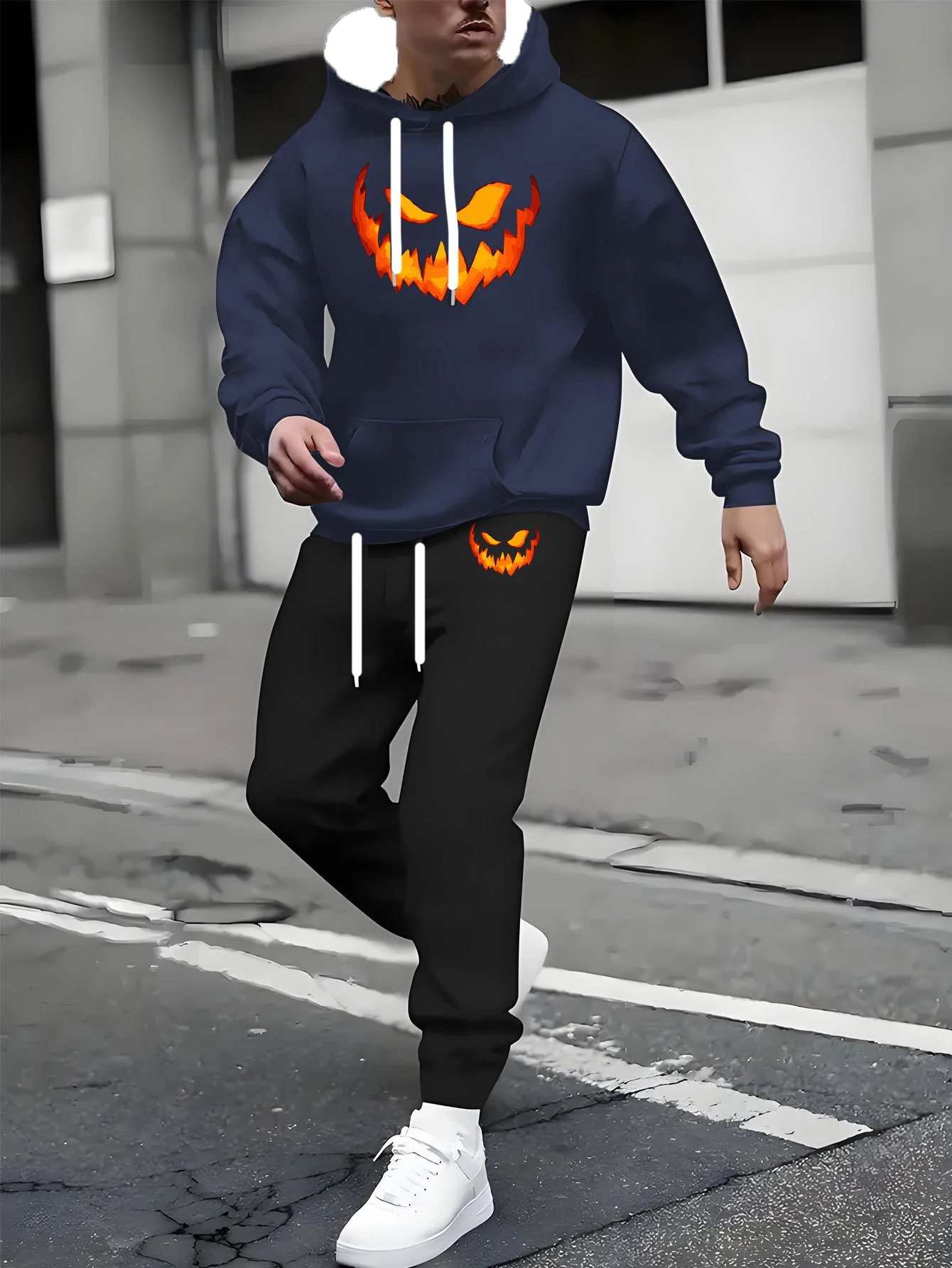 

Autumn and Winter Men Hoodie Set Pumpkin Smile Printed Pattern Outdoor Leisure Sports Hoodie Set Quick Drying and Breathable