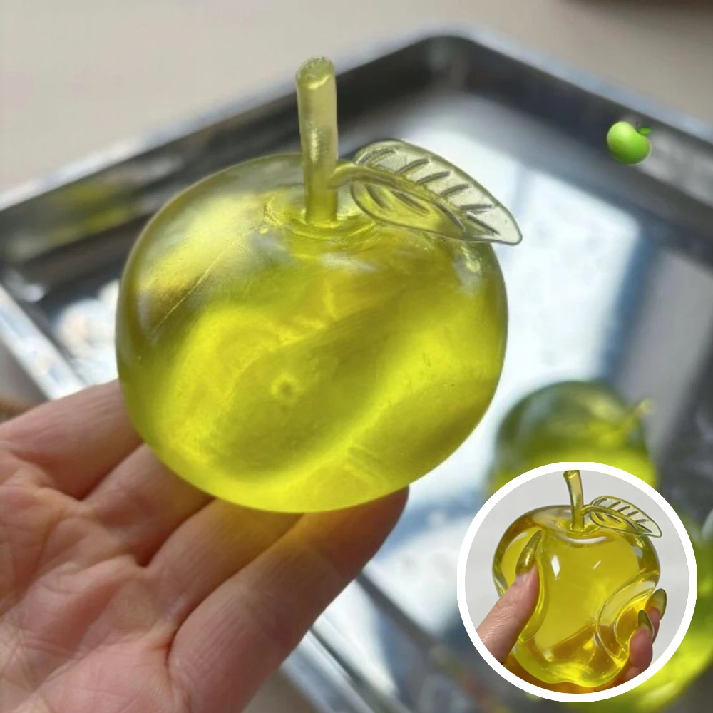Soft Green Apple Squishy Toy Slow Rising Transparent Squeeze Decompression Anxiety Relief Fidget Toy Cute Fruit Stress Ball