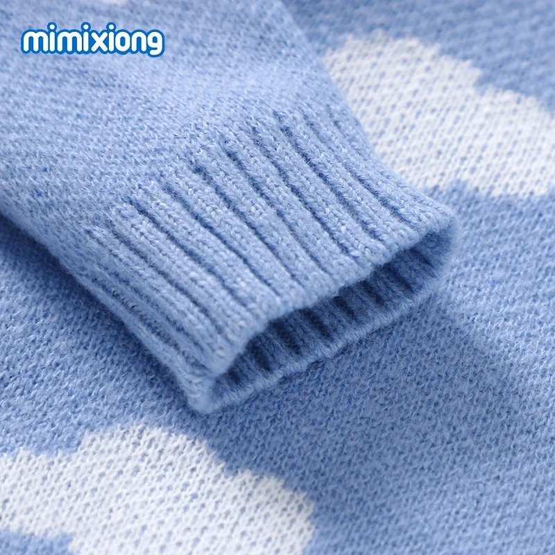 Blue Baby Knitted Sweaters Autumn Winter Crew Neck Long Sleeves Infant Boys Girls Outwear Pullovers Jumpers White Cloud Knitwear