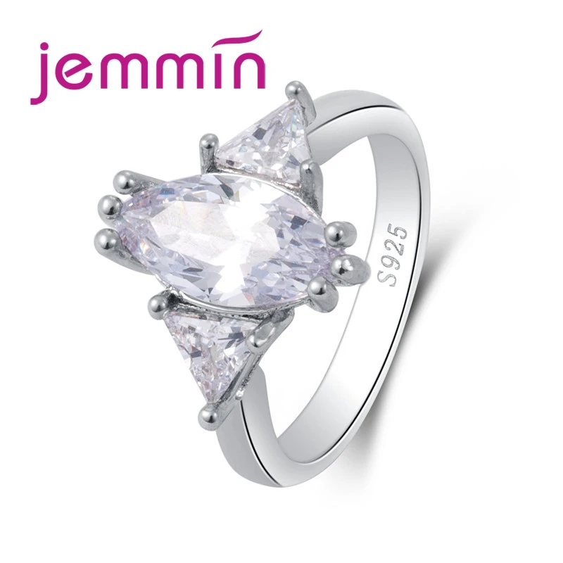 Big Promotion Oval Triangle White CZ 925 Sterling Silver Ring Size 6 7 8 9 10 For Women Fashion Jewelry Party Gifts