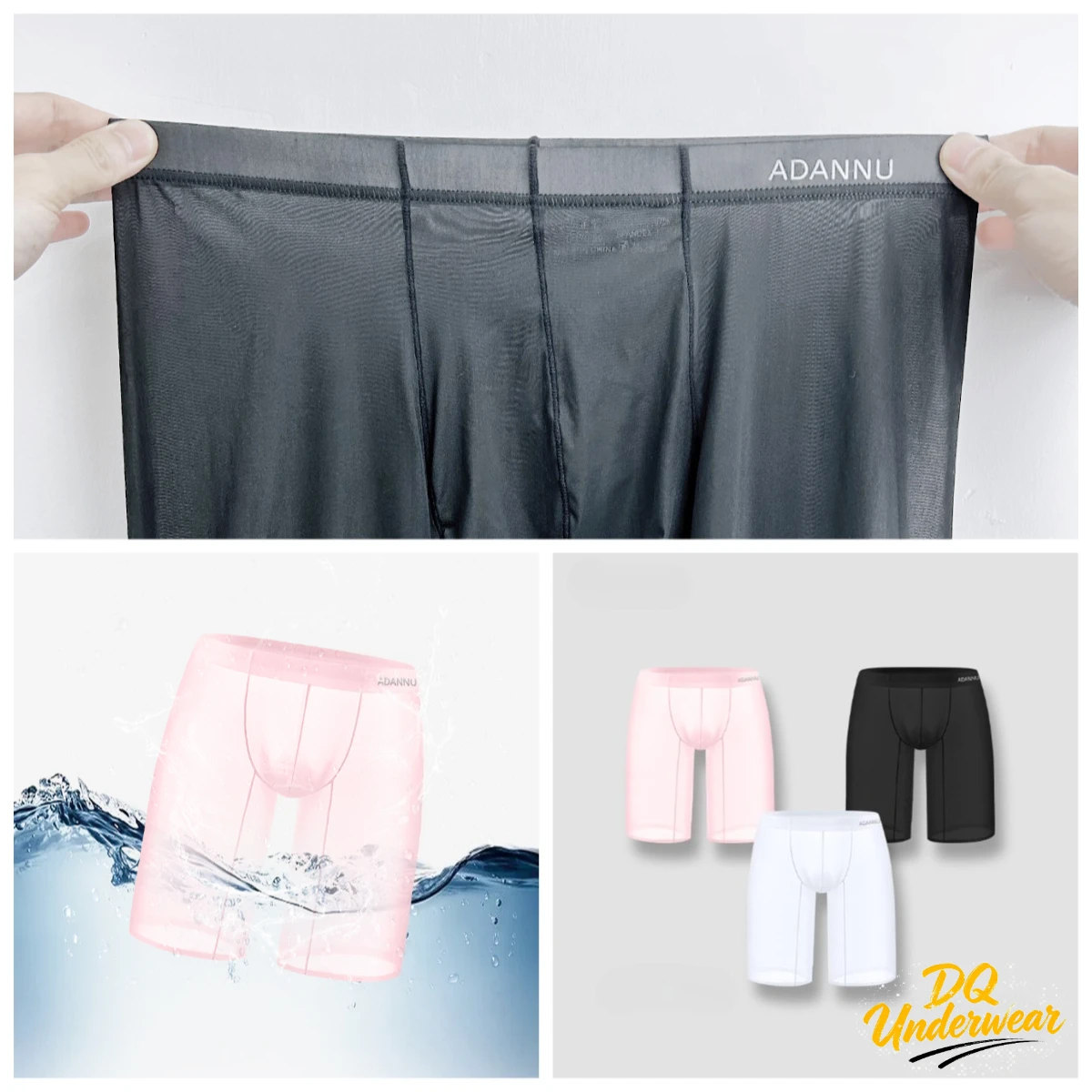 1 Stück Mittellange Kühlende Unterwäsche für Männer, Leichter Stoff, Breiter Markenbund, Dehnbare Sport-Boxershorts AD7371