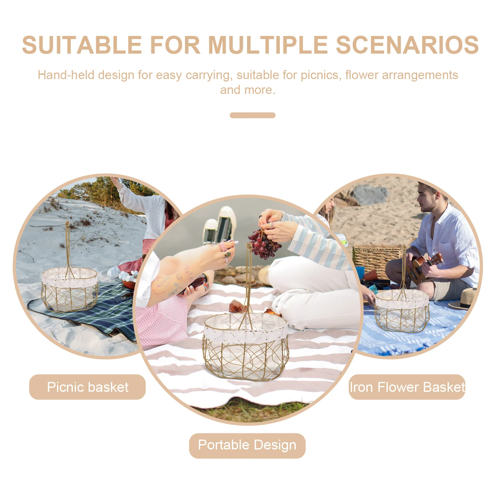 

Iron Art Hand Held Storage Basket Large Hollow Wire Fruit Bread Picnic Tabletop Basket Nordic Lace Lining Home Decor Egg