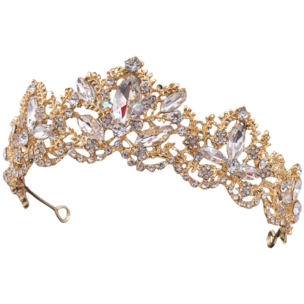 

Golden Hair Crown Headpiece Rhinestone Tiara Bridal Wedding Accessories Women Bride Headdress Stylish Color Durability