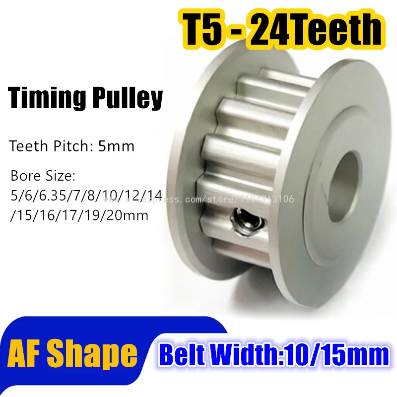 Pulley Wheel T5-24Teeth For T5 Timing Belt Width 10/15mm Teeth Pitch 5mm Alloy Pulley Bore5/6/6.35/7/8/10/12/14/15/16/17/19/20mm