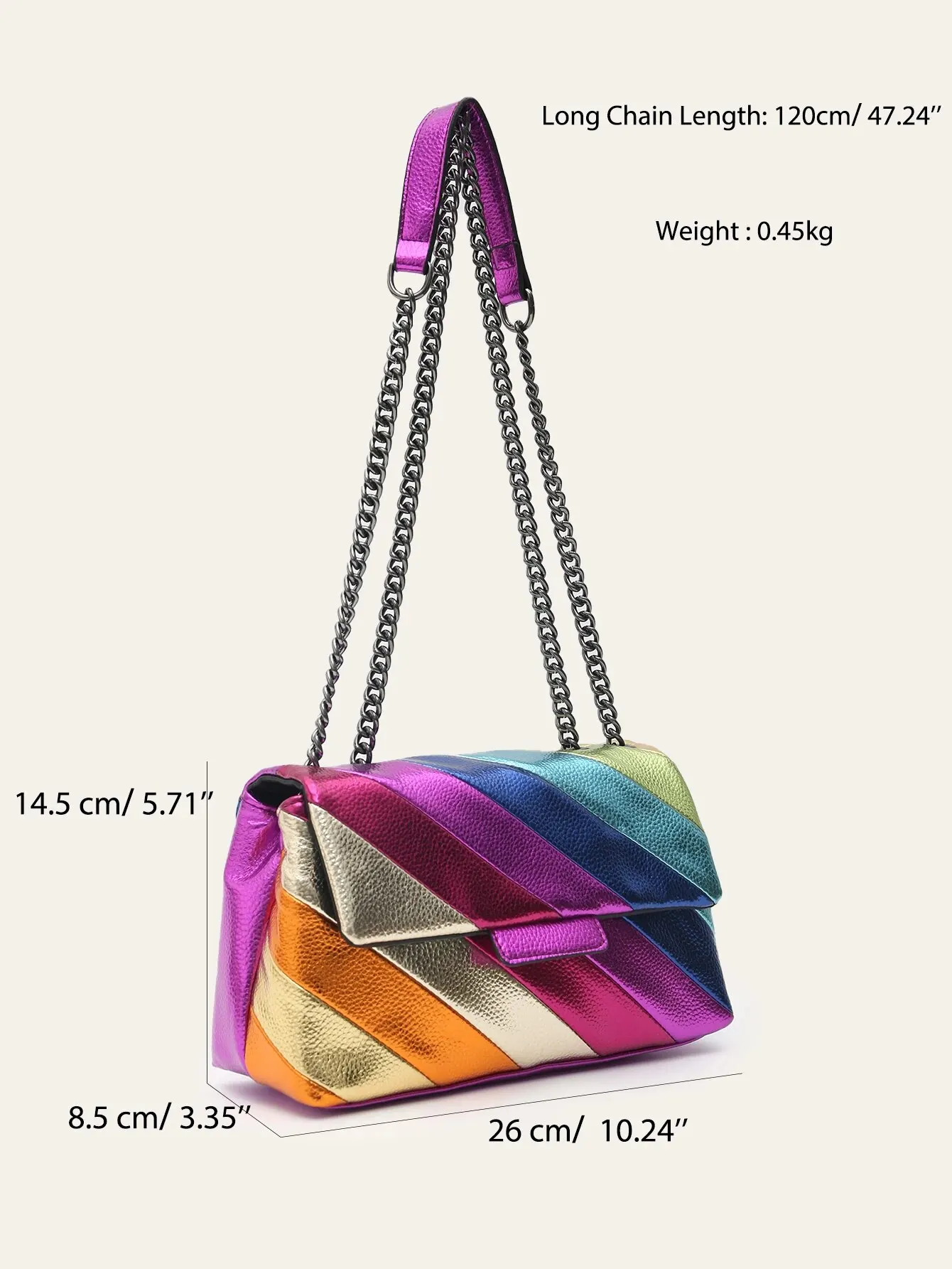 CEZIRA moda damska Funky metaliczne kolorowe paski torebki PU skóra kwadratowa klapa magnetyczna długi łańcuszek torba na ramię typu crossbody