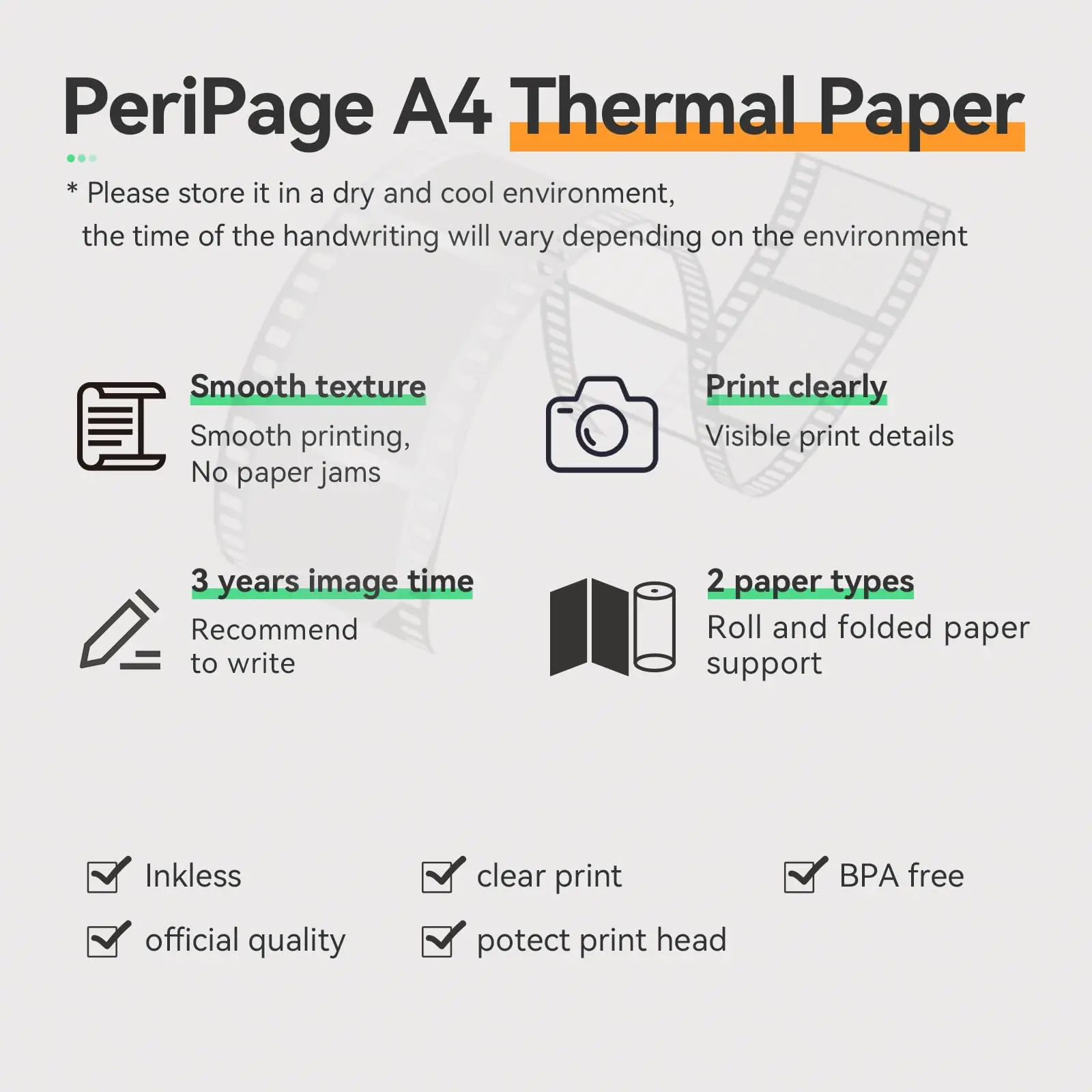 PeriPage A4 Thermal Printer Paper 100 Pages Folded for Long-lasting and Quick Dry for Oil/water proof Paper BPA Free Clear Print