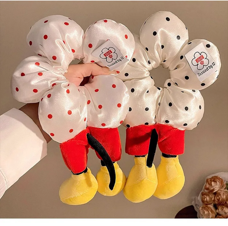 

Disney cartoon three-dimensional Mickey butt hair ring flowers polka dots large intestine hair ring cute plush head rope