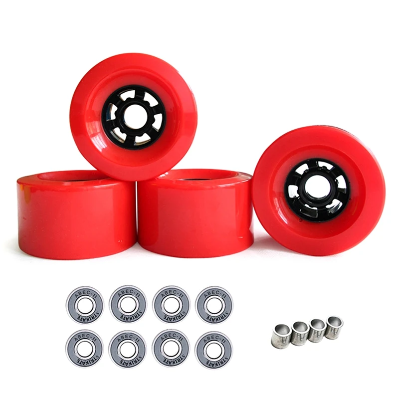 STRIKATE 4Pcs 90mm x 52mm Pro 78A Longboard Cruiser Wheels Flywheels Big Soft Longboard Skateboard Wheels,Red