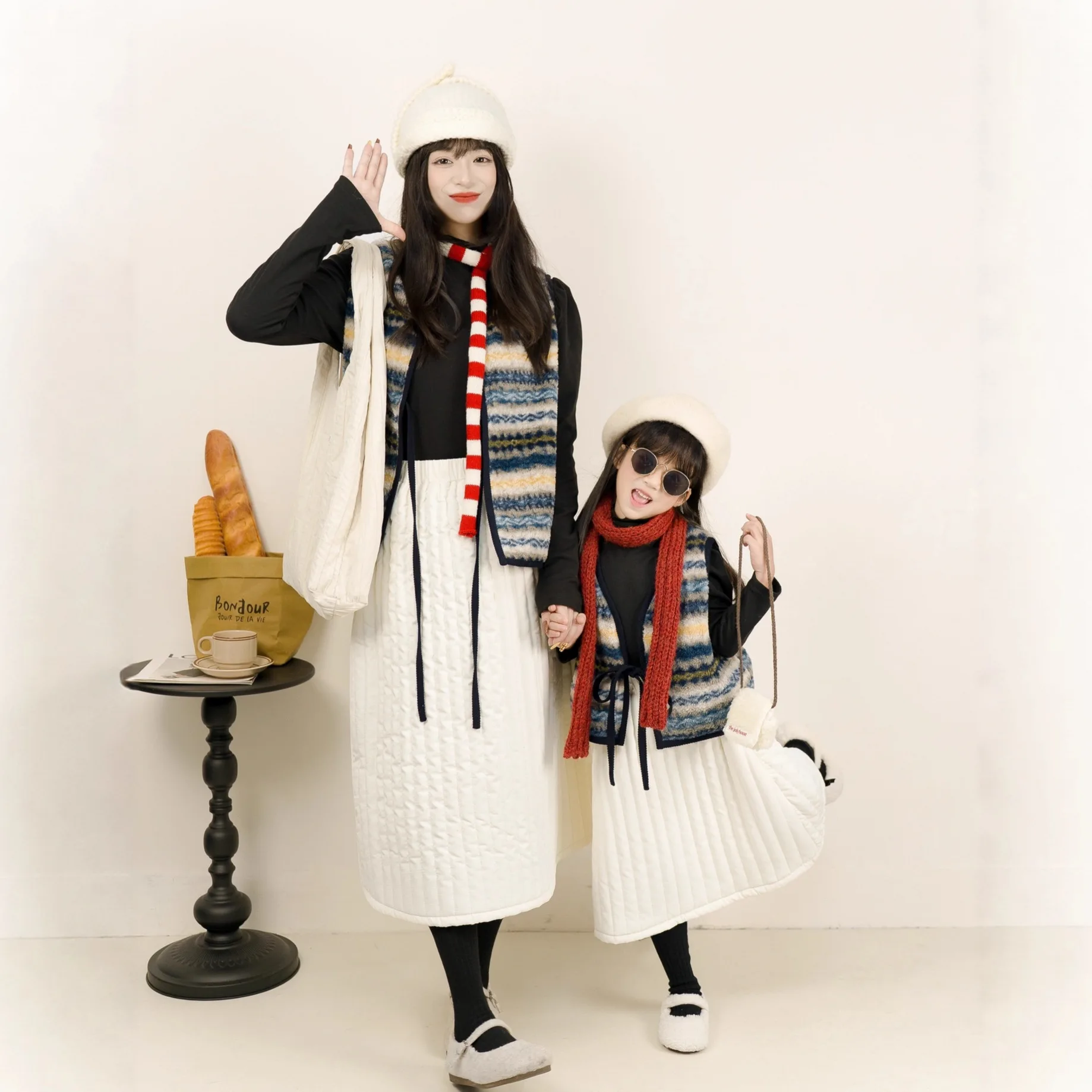 

Winter Mother Daughter Matching Set Fleece Lined Vest Pleated Skirt Toddler Kids Girls 2-8 Years Holiday Outfit New Year Gift