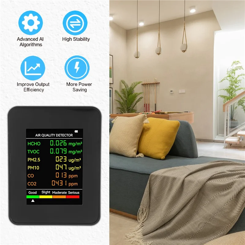 A41T 6 في 1 PM2.5 PM10 HCHO TVOC CO CO2 كاشف جودة الهواء CO CO2 الفورمالديهايد مراقب المنزل مكتب جهاز اختبار جودة الهواء