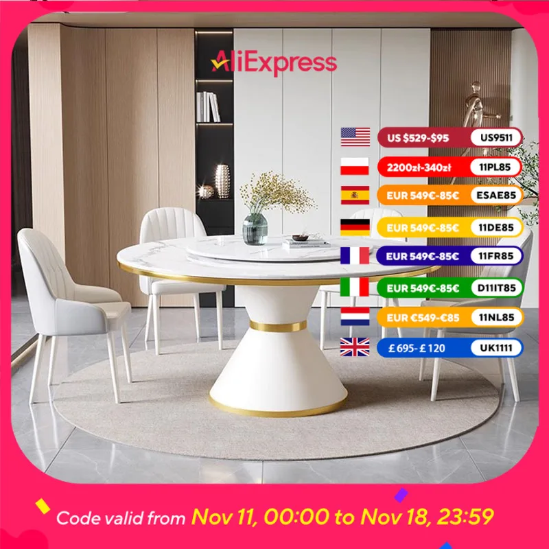 

Salon Living Room Table Kitchen Modern Rotator Italian White Mobile Dining Table Round Luxury Mesa De Jantar Furniture Home