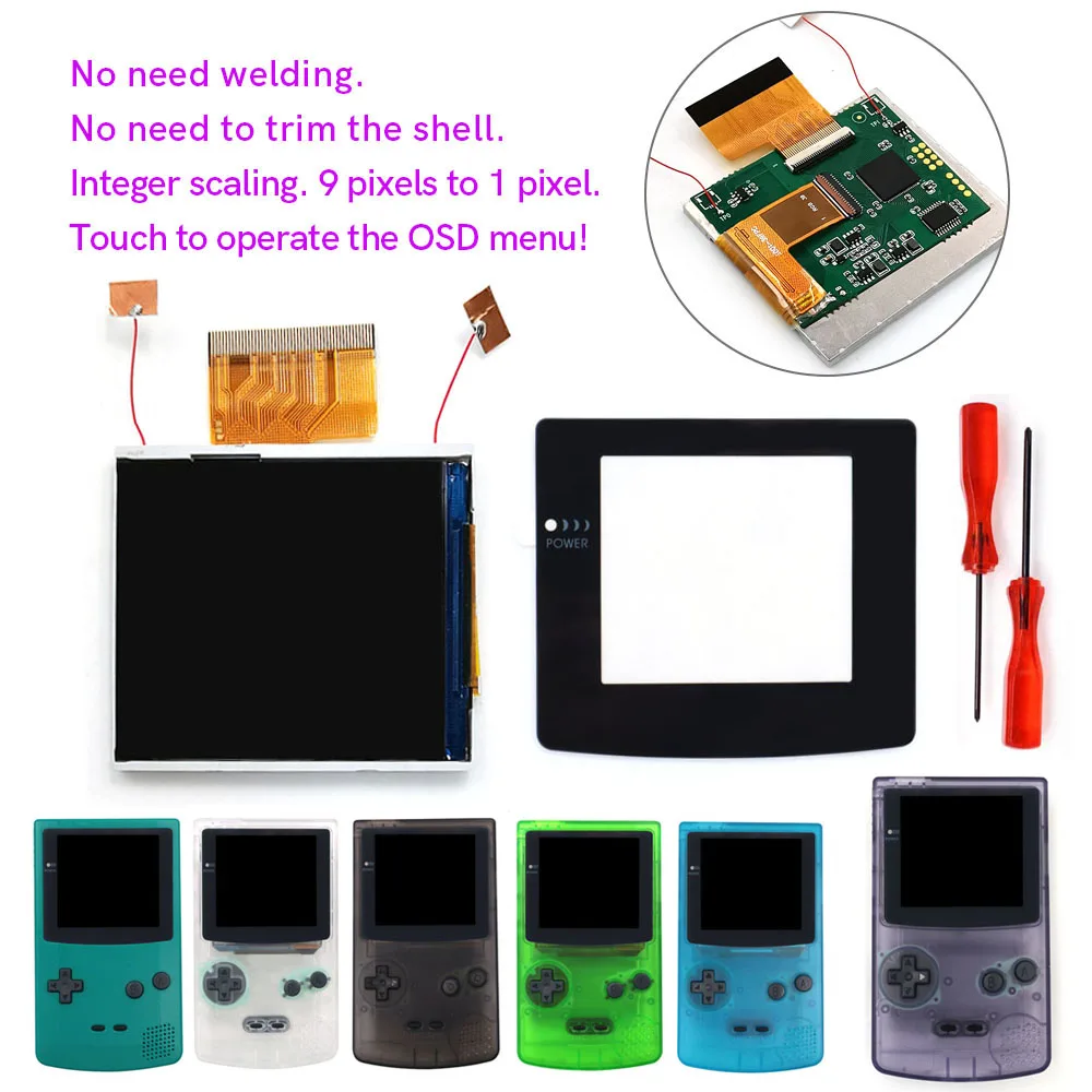 hispeedido-drop-in-ips-screen-kit-for-game-boy-color-245-original-size-touch-sensor-adjust-menu-no-shell-cutting