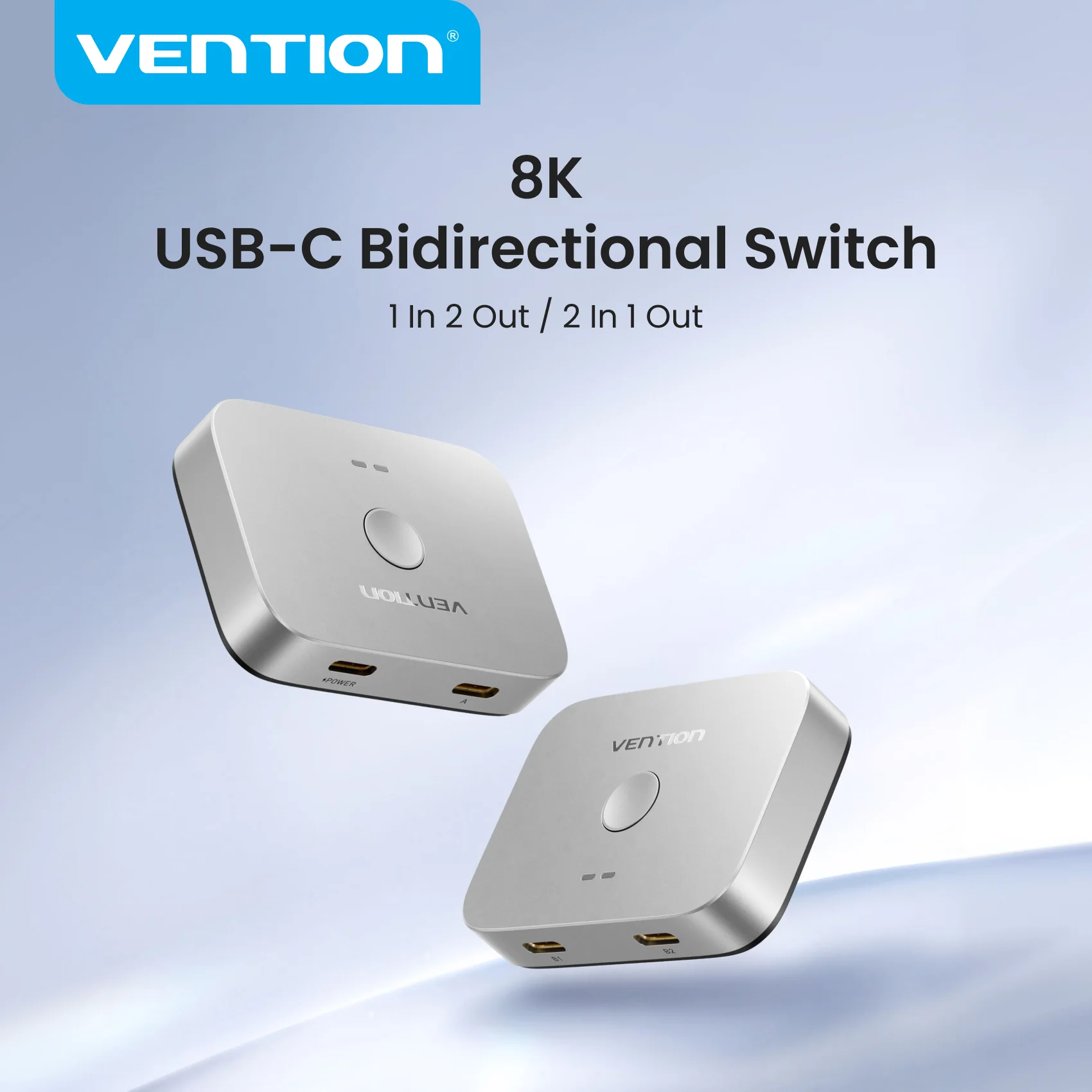 Vention 8K 4K 60Hz Type-C Bi-Directional Switcher 1 in 2 Out/2 in 1 Out USB-C Switcher 100W PD Charge for Laptop Macbook Monitor