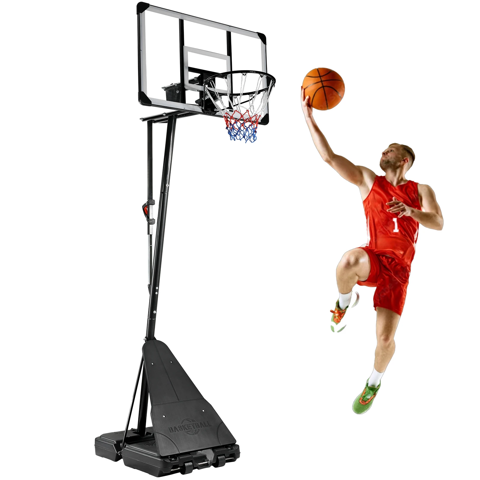 Portable Basketball Hoop Outdoor, 4.9-10FT Height Adjustable Basketball Goals w/44Inch Shatterproof Backboard and Wheels