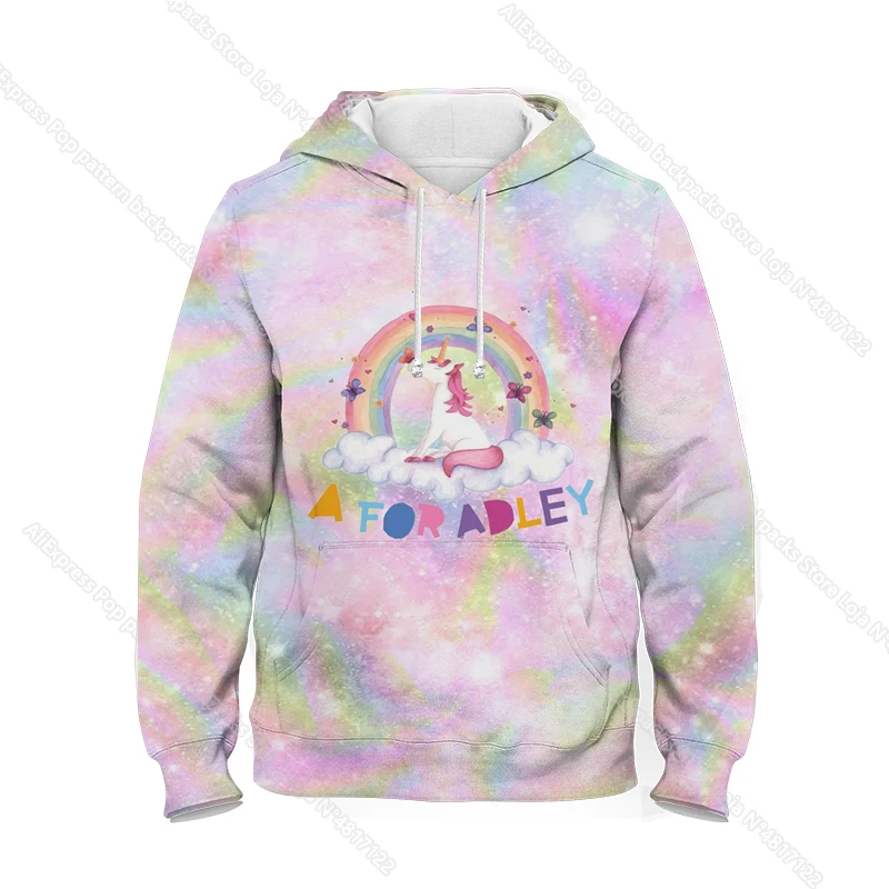 A for Adley Unicorn Sweatshirt 3D Hoodie Fashion Ice Cream Casual Boys Girls Kids Pullovers Rainbow Long Sleeve Jackets