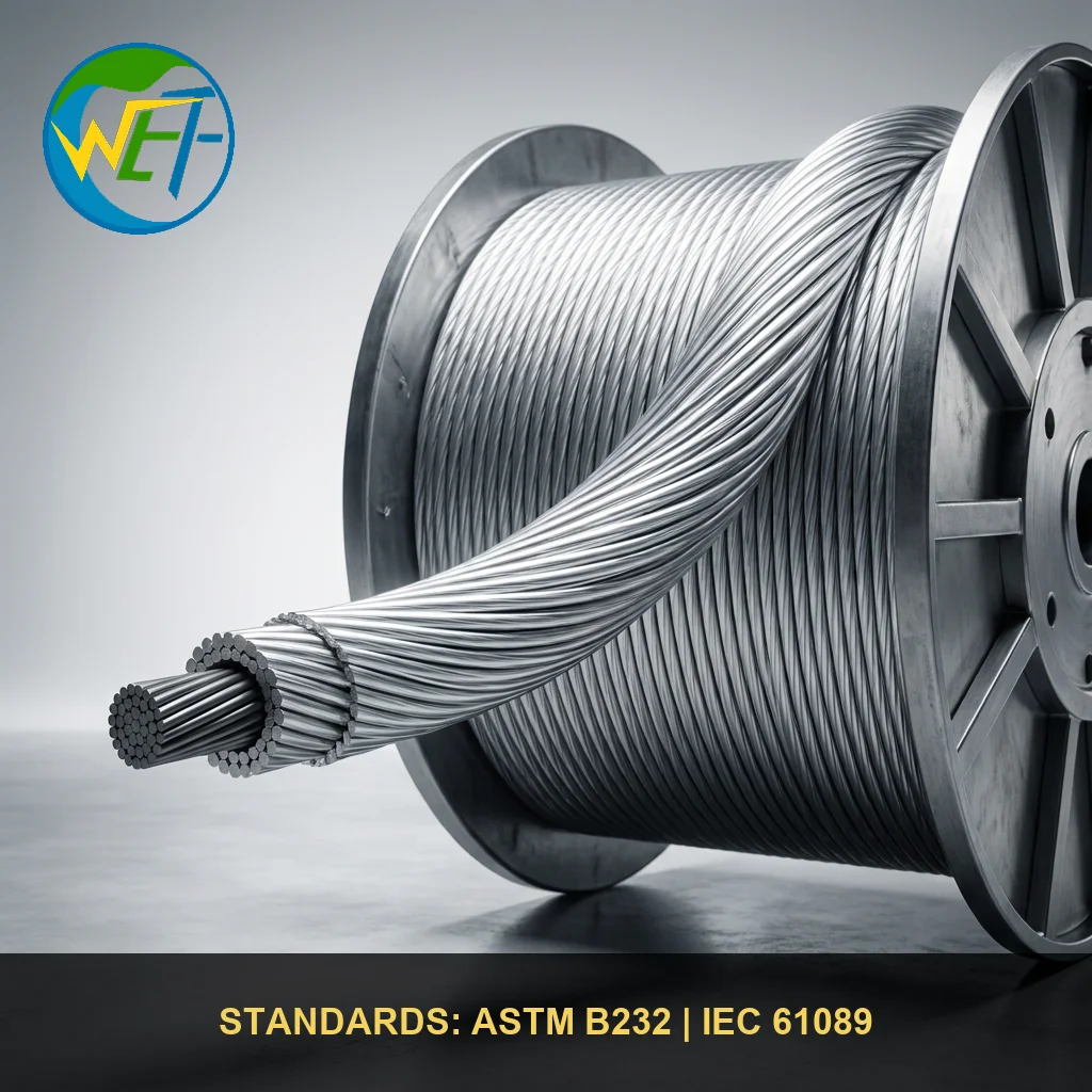 ASTM B232 Bare ACSR Conductor Hawk Drake Raven Dog Aluminum Cable Steel Reinforced for Overhead Transmission Line BS 215-2