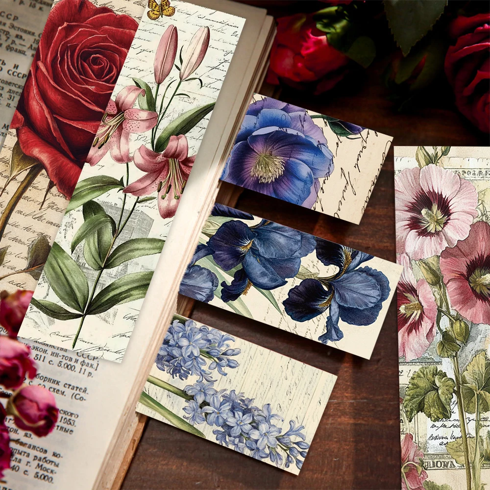 30pcs Vintage Floral Flower Bookmarks Student Reading Books Labeled School Stationary Supplies Aesthetic Bookmark Creative Gift