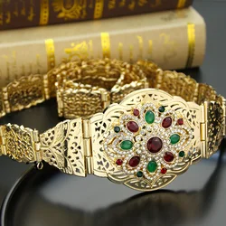 Sunspicems Gold Color Concise Morocco Belt for Women Adjustable Length Arabic Bride Jewelry Caftan Waist Chain Chic Crystal Belt