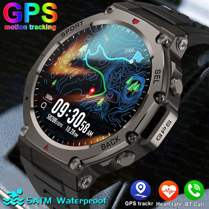 2025 Yeni Açık Askeri GPS akıllı saat Erkekler 5ATM Su Geçirmez 170 + spor Sağlık Monitörü 500 mAh Bluetooth çağrı Spor Smartwatchs