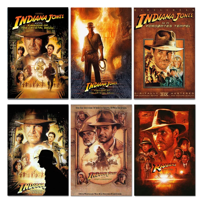 Póster de película Retro clásica de Indiana Jones, película de acción de aventura, pintura en lienzo, imagen impresa de pared para cafetería, Bar, habitación, decoración del hogar