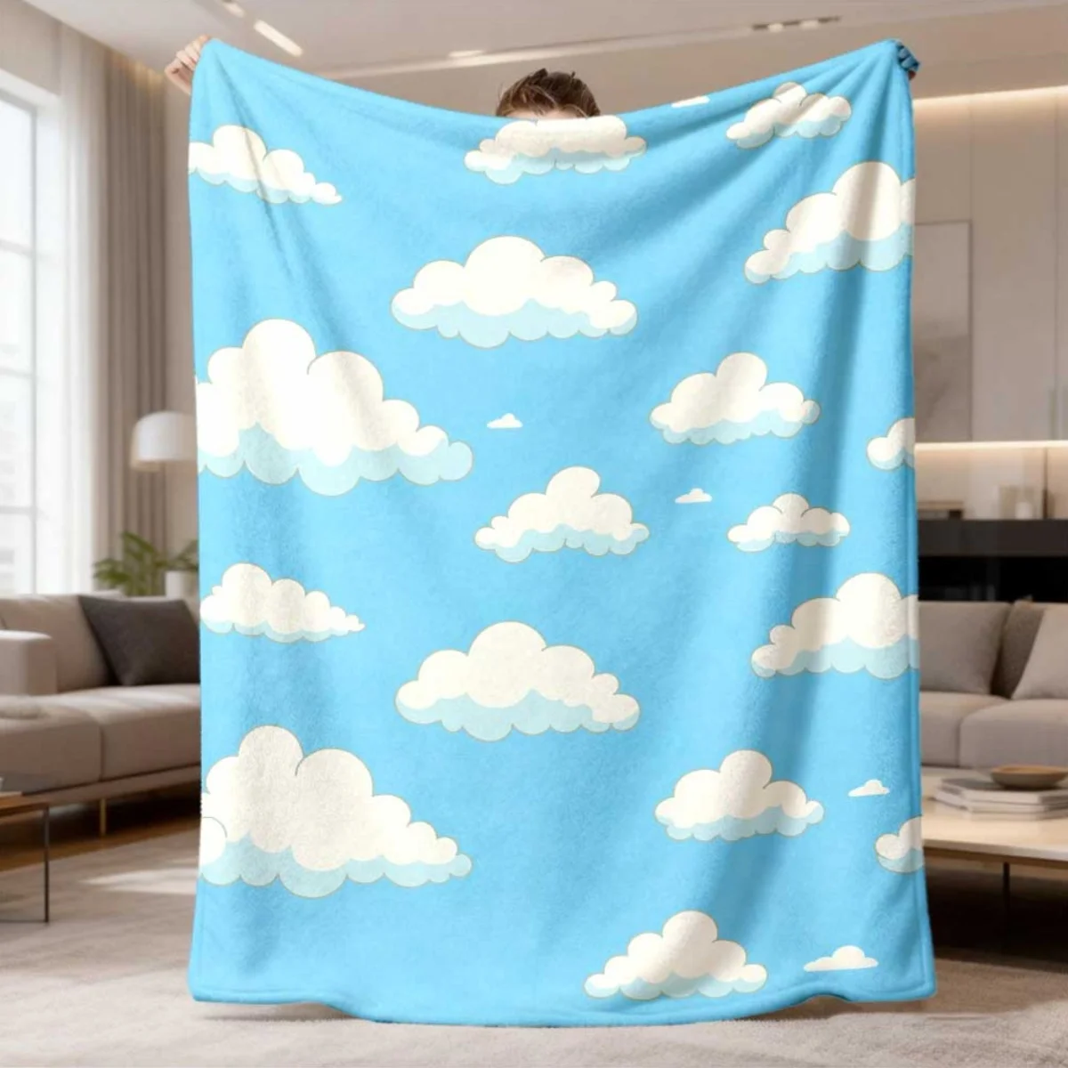 Throw Blanket Fluffy White Puff Pattern Large Lightweight Cover For Couch Bed And Cheerful Home Accent