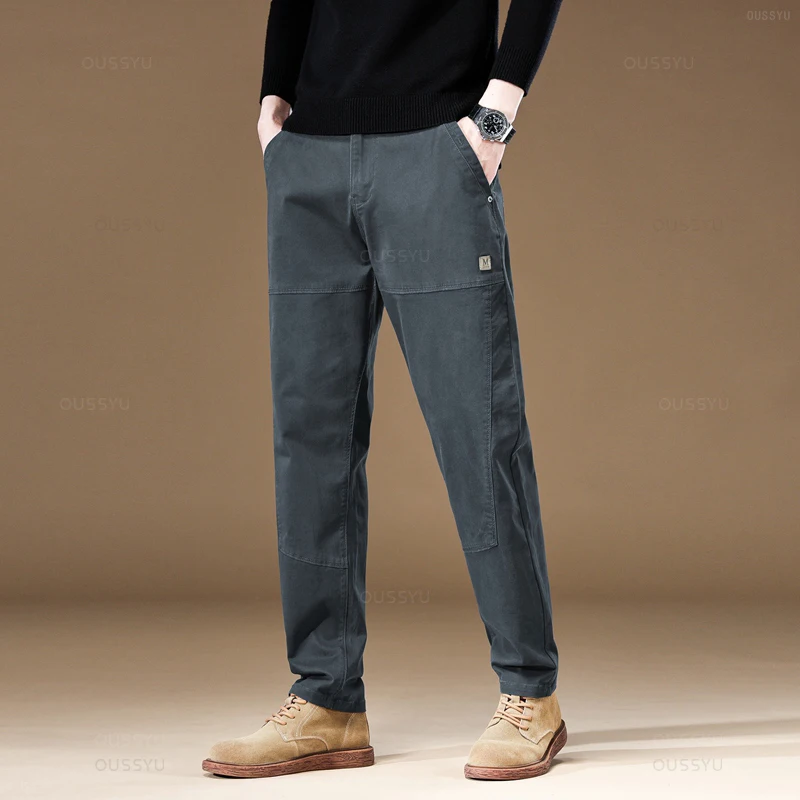 High Quality All Seasons 97%Cotton Men's Cargo Pants Solid Color Work Grey Casual Korean Jogger Pocket Overalls Trousers Male
