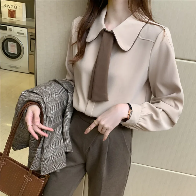 Long Sleeve Chiffon Blouse Shirt Blouse Women Blusas Mujer De Moda 2024 Turn Down Collar Office Blouse Tops Women Clothing E78