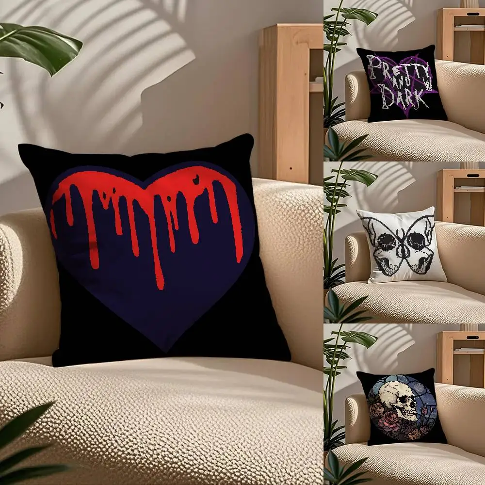 

Cool Skull Heart Print Anime Pillow Case Comfort Sofa Bed Silky elegant Invisible zipper Custom Decorative cushion cover