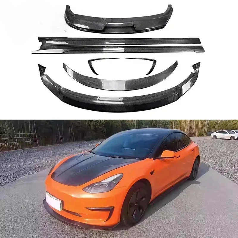 

High Quality Carbon Fiber ART Style Body Kit For Tesla Model 3 Front Bumper Lip Side Skirts Rear Diffuser Spoiler