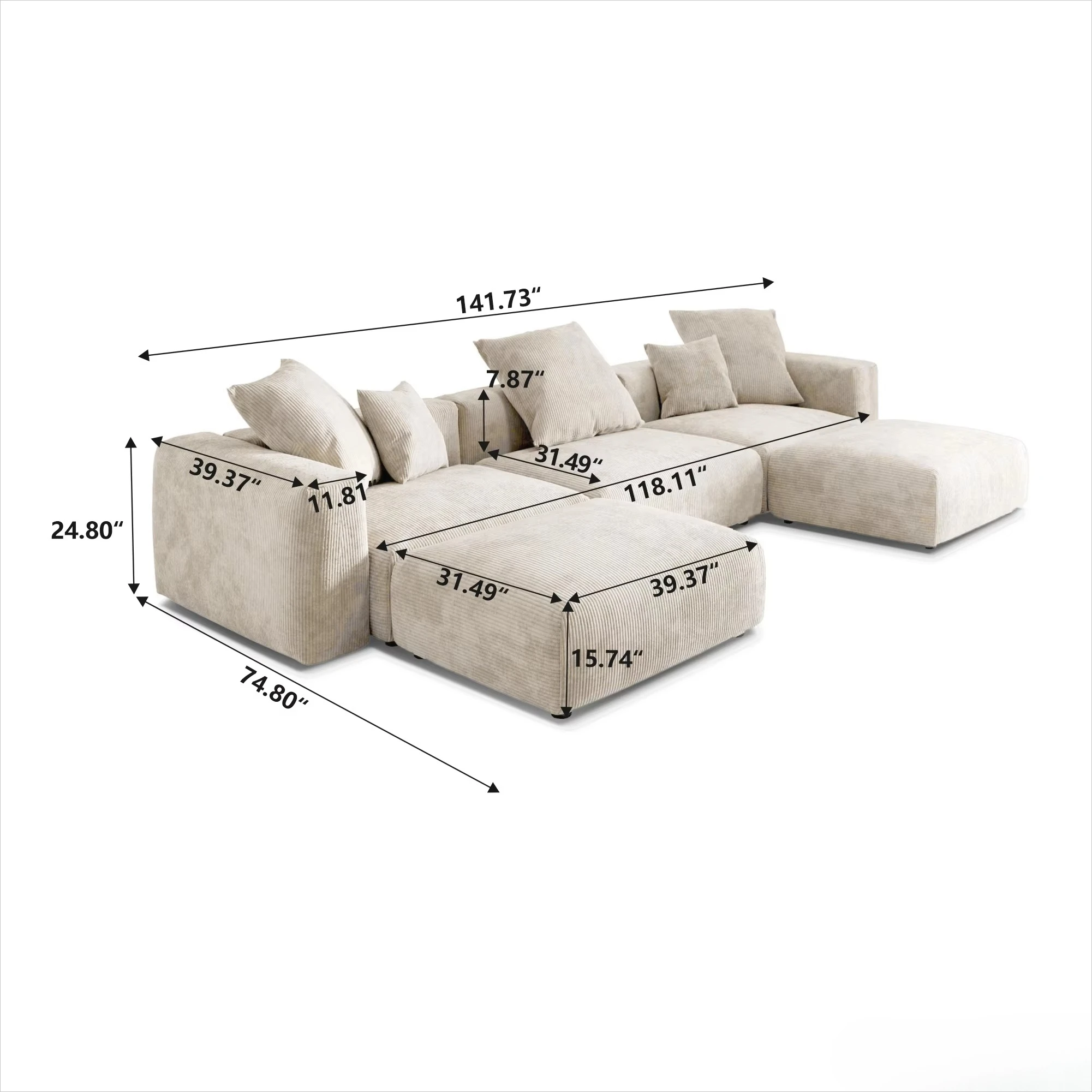 US Warehouse in Stock Pick-up Price Black Modular Sectional Sofa Couch Living Room Furniture Corduroy Fabric Sofa Set