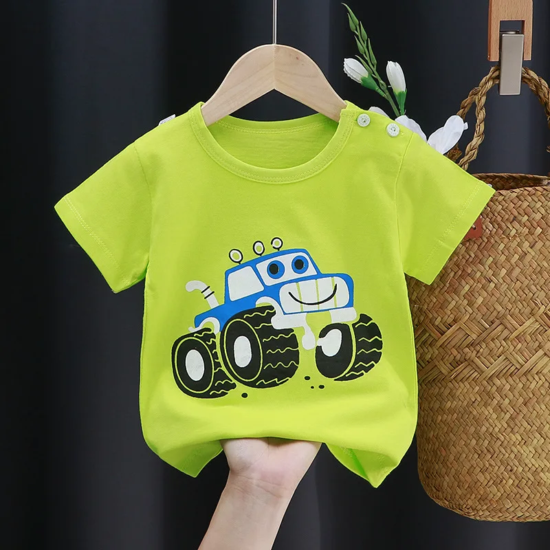 2024 Summer Children Cartoon T-shirt for Baby Boy Animal Printing Dinosaur Cat Boys T Shirt Girls Tops Tees Striped Kids Clothes