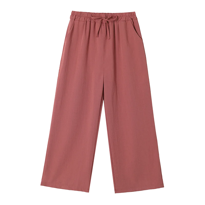 Pantaloni corti in vita con coulisse in lino di cotone primavera estate pantaloni larghi eleganti a vita alta da donna pantaloni larghi in stile coreano