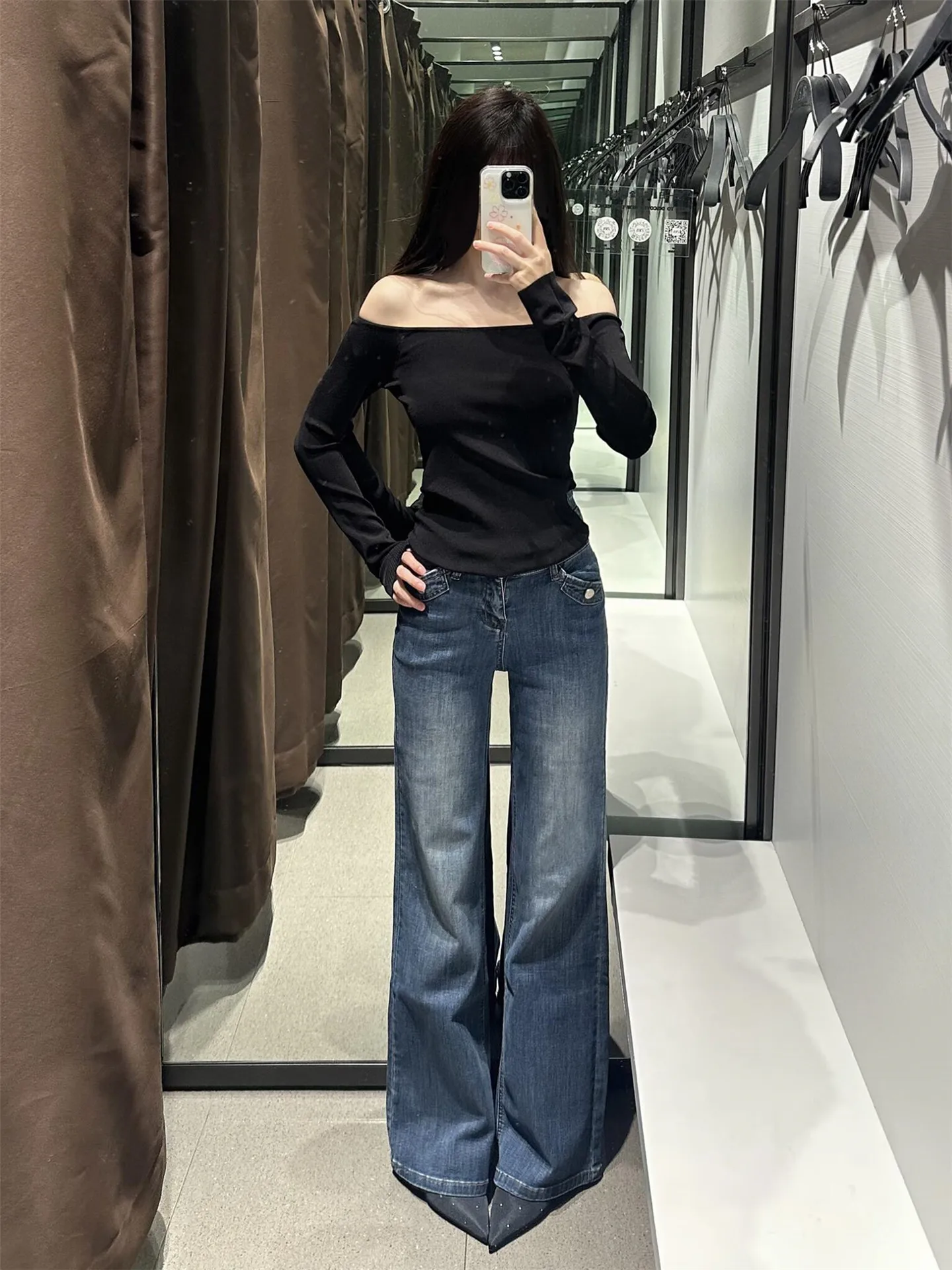 

Retro Blue Low Waist Flared Jeans Women's Loose Slimming Long Floor-Length Pants Cotton Casual Straight Leg Denim