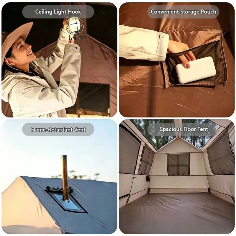 This Outdoor Camping Tent Features A Built-In Sunshade, Can Accommodate Multiple People, And Is Waterproof, Sun-Protective, And Breathable, Making It Suitable For Various Scenarios And All Seasons. (Two Support Poles Are Included With The Awning.)