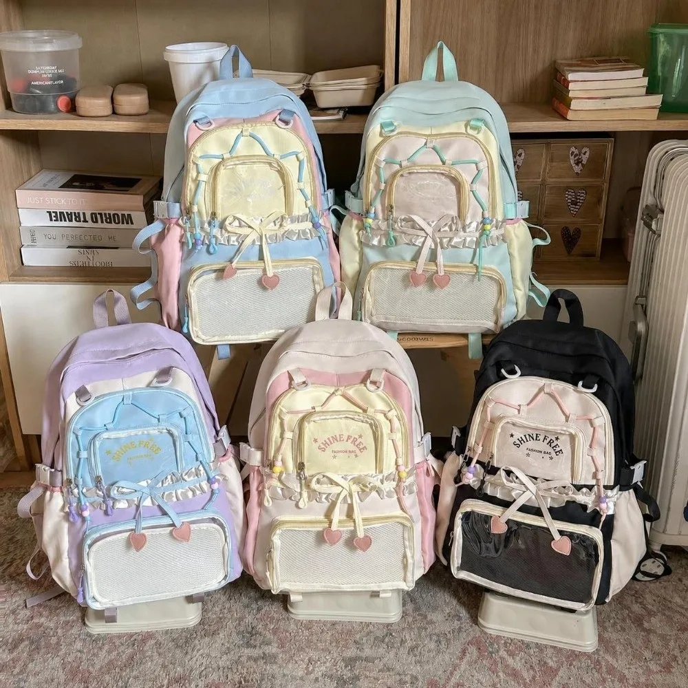 Stylish Clear Pockets Ita Backpack Ruffles with Bows Big Ruffles Itabag Large Capacity Pin Display Backpack Back To School