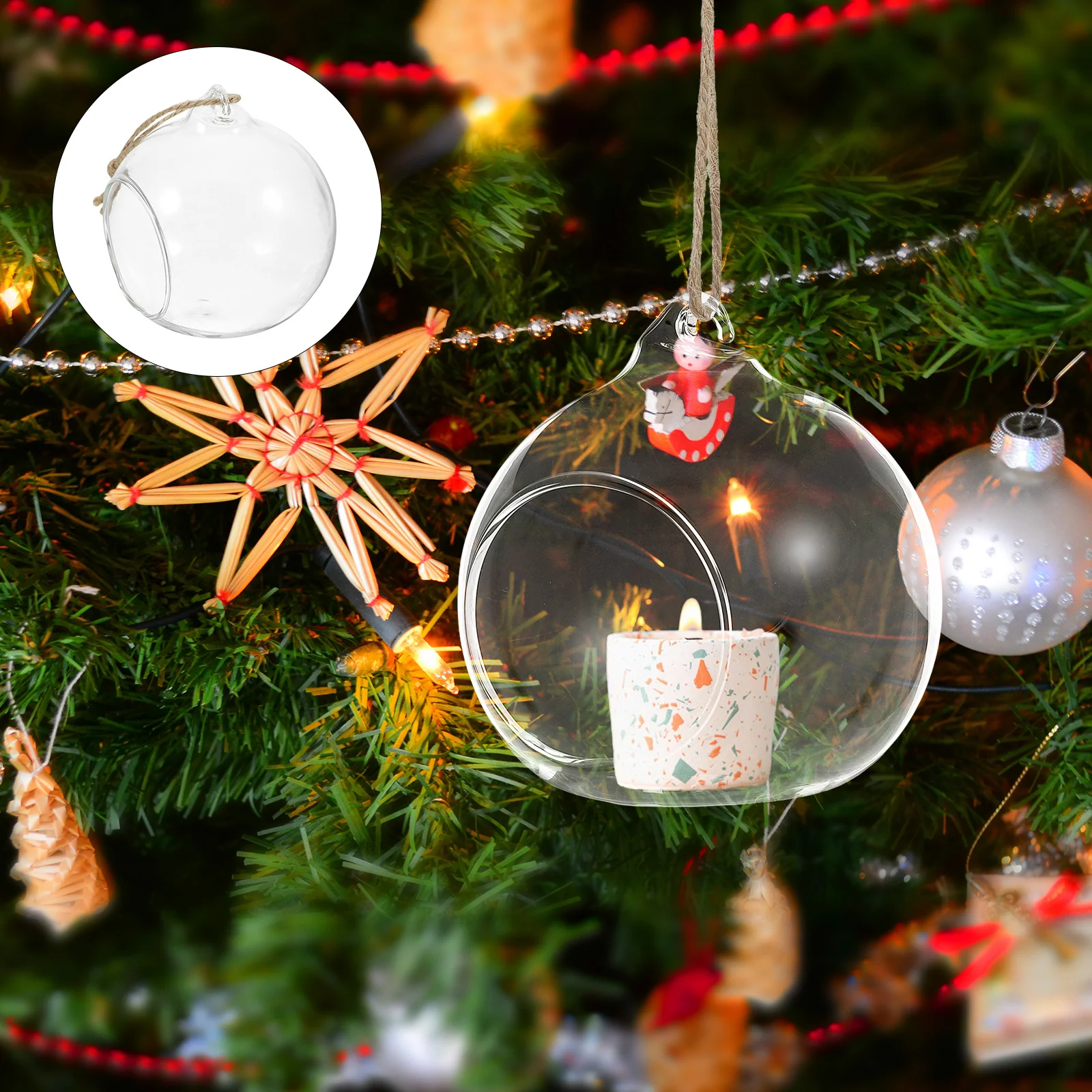 

5Pcs Hanging Glass Ball Holder Tealight Holder with Rope Sphere Ball Terrarium Party Decoration Hanging Terrarium