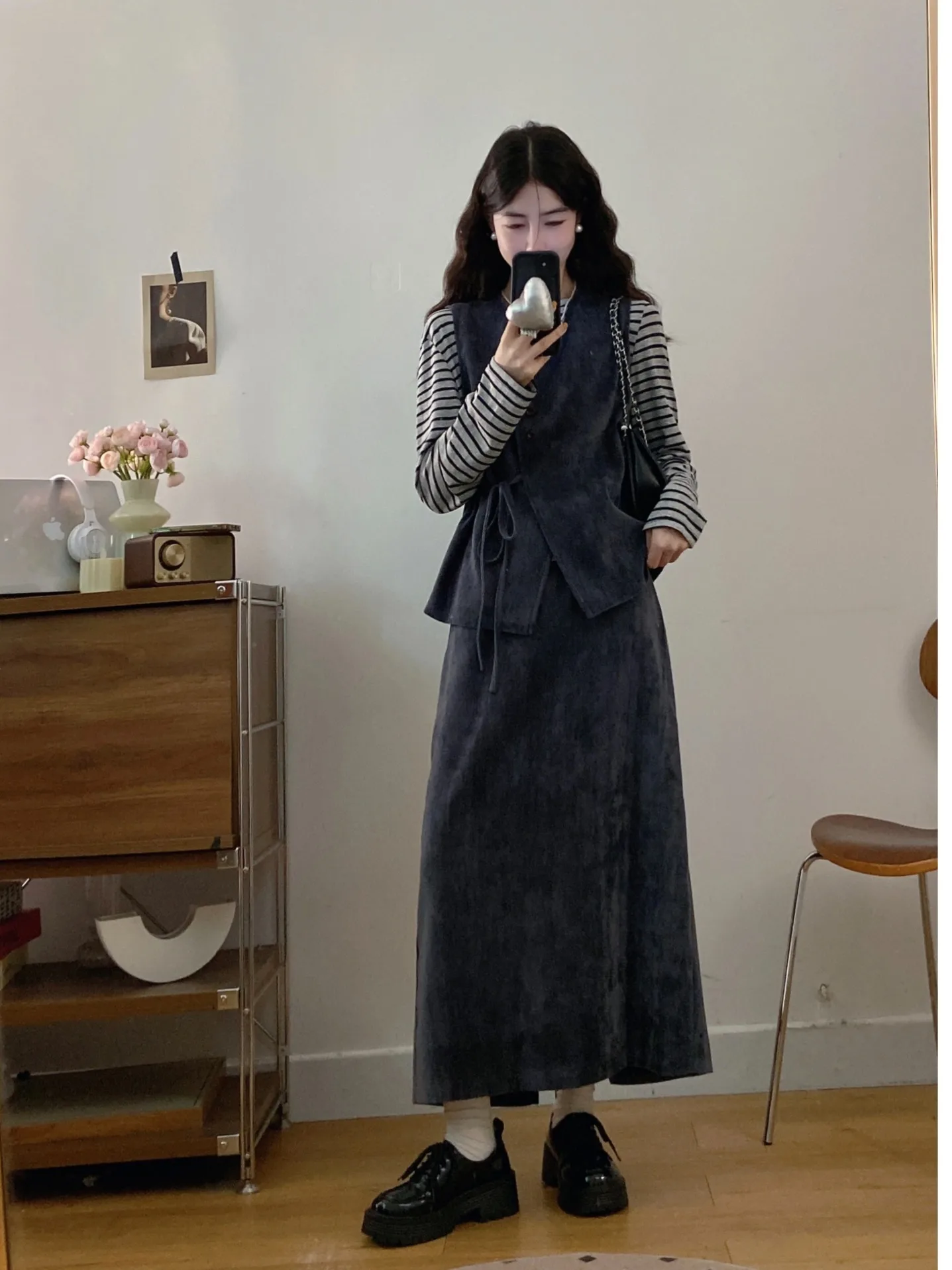 

plus Size Women's Vintage Asymmetrical Layered Vest Top High Waist A-Line Skirt Faionable Autumn New Sle Korean Loos...