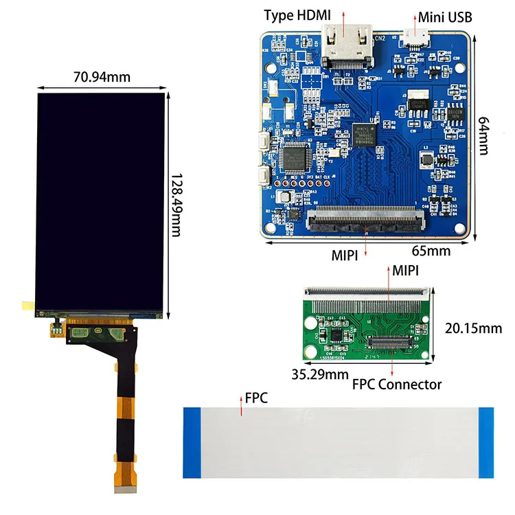 2025 LS055R1SX04 5.5 Inch 2K resolution  50 Pin MIPI DSI LCD 3D Printer Screen Display Panel Module with board